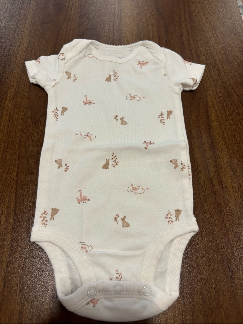 Carter's Cream Short-Sleeve One-Piece with Pink and Tan Animal Print